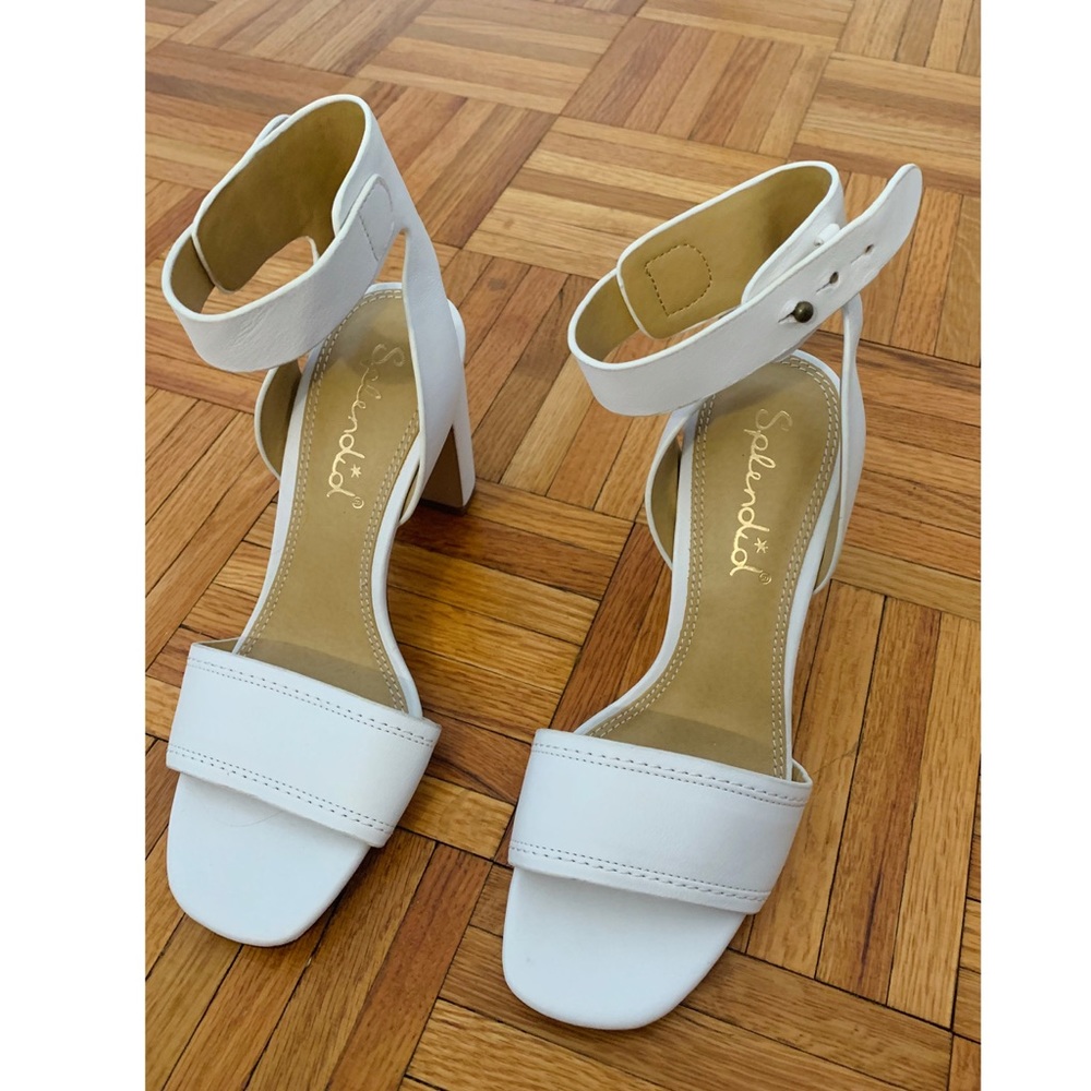 Splendid NWOT white leather strap heels, size 7